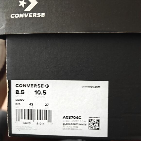 M8.5/W10.5 Converse Chuck Taylor All Star Lugged 2.0 High Top Black White - Picture 7 of 8